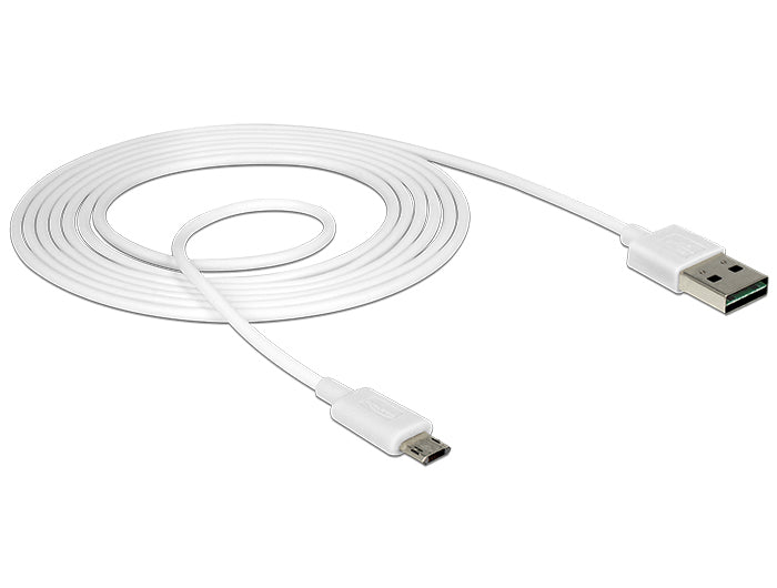 DeLOCK USB-Kabel – USB-A auf Micro-USB-B – USB 2.0 (480 Mbit/s) – 2 m – beidseitig einsteckbar – Weiss