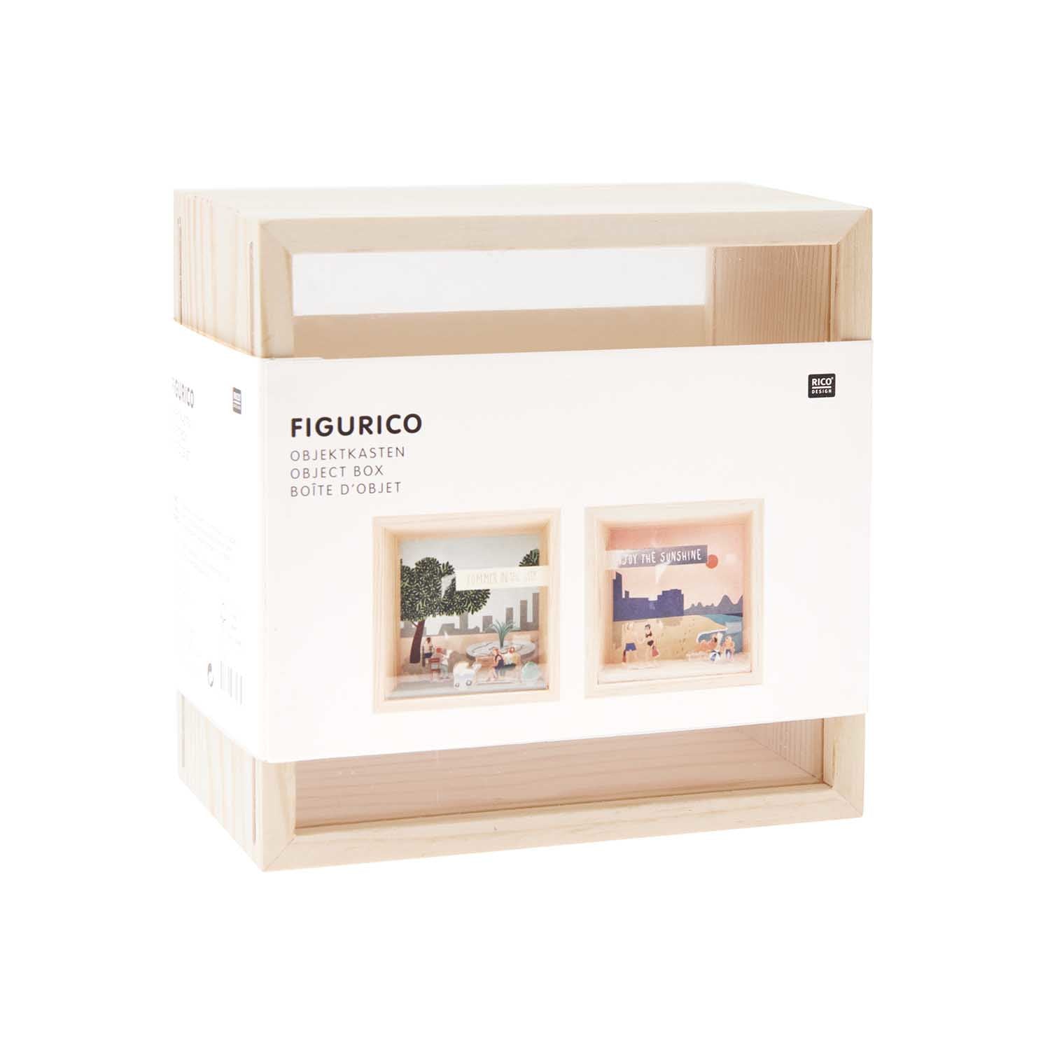 Rico Design Objektkasten – 2er-Set – 130 × 80 × 130 mm – Kiefer/Acryl, transparent