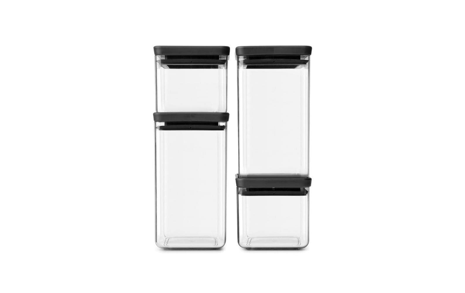 Brabantia Vorratsdose 4er-Set, 4,6 l, Kunststoff/Silikon, luftdicht, transparent/schwarz