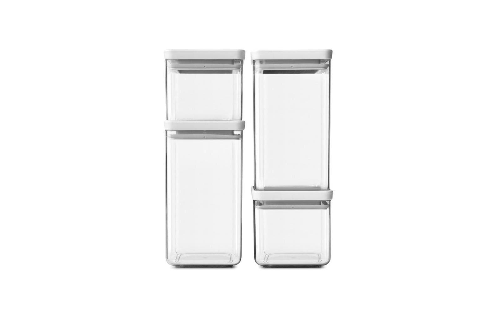 Brabantia Vorratsdose 2×700 ml, 2×1,6 l, Kunststoff/Silikon, Weiss/Transparent, 4er-Set
