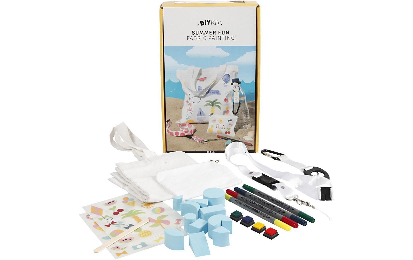 Creativ Company Sommer – Textil-Bastelset – inkl. Textilmalstifte, Stempel & 4 Textilteile – Mehrfarbig