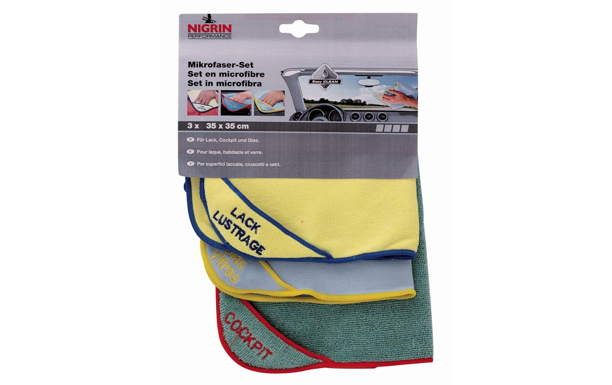 NIGRIN Mikrofasertuch – assortiert – 3er-Set