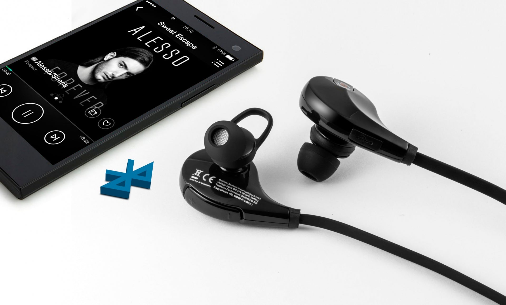 MusicMan BT-X23 In-Ear Kopfhörer – Stereo, BT 2,1, Schwarz