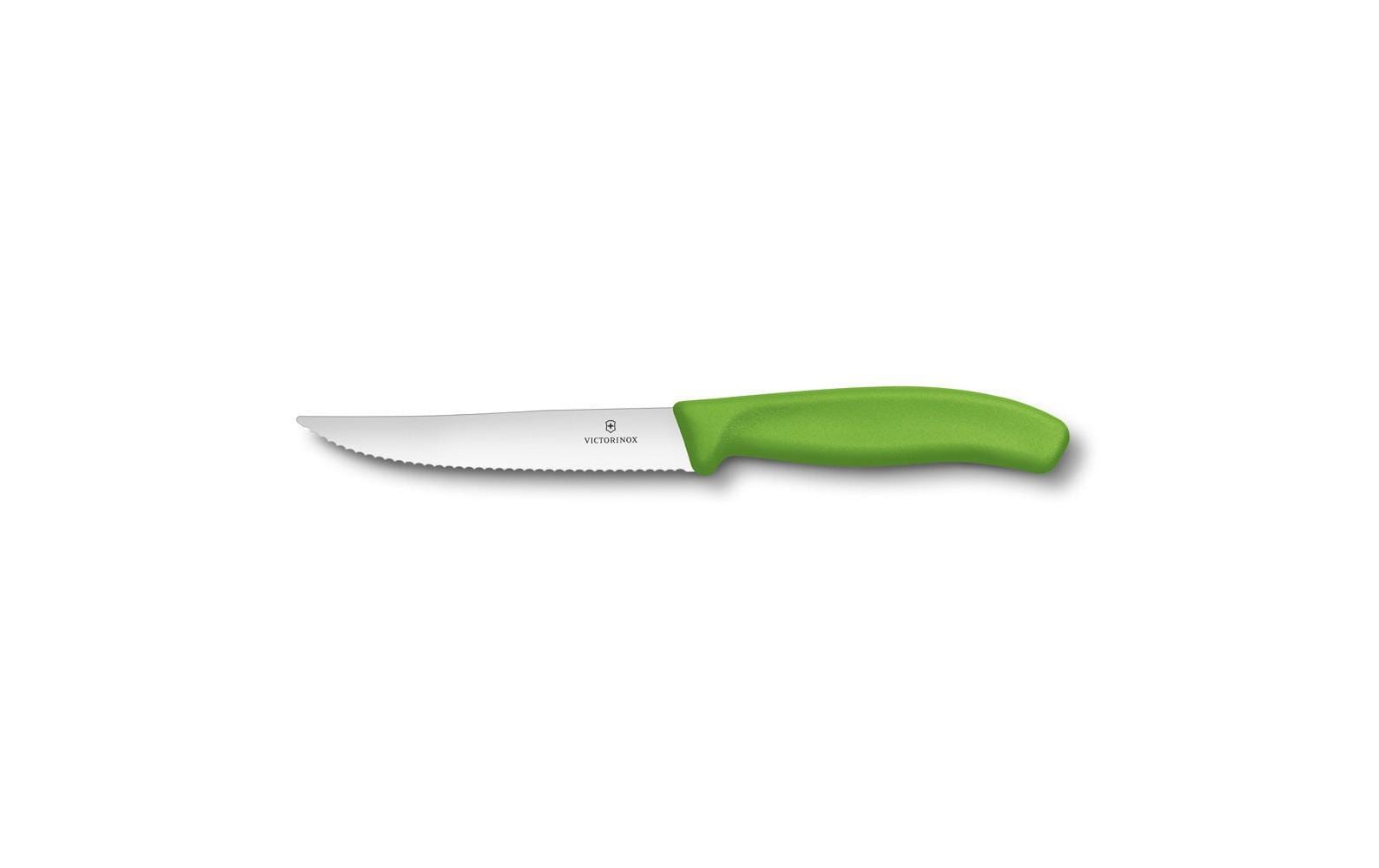 Victorinox Steak-/Pizzamesser – 12 cm, Wellenschliff, Edelstahl, Kunststoffgriff, Grün