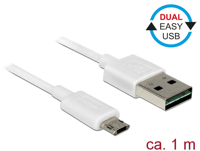 DeLOCK USB-Kabel – USB-A auf Micro-USB-B – USB 2.0 (480 Mbit/s) – 1 m – Weiss