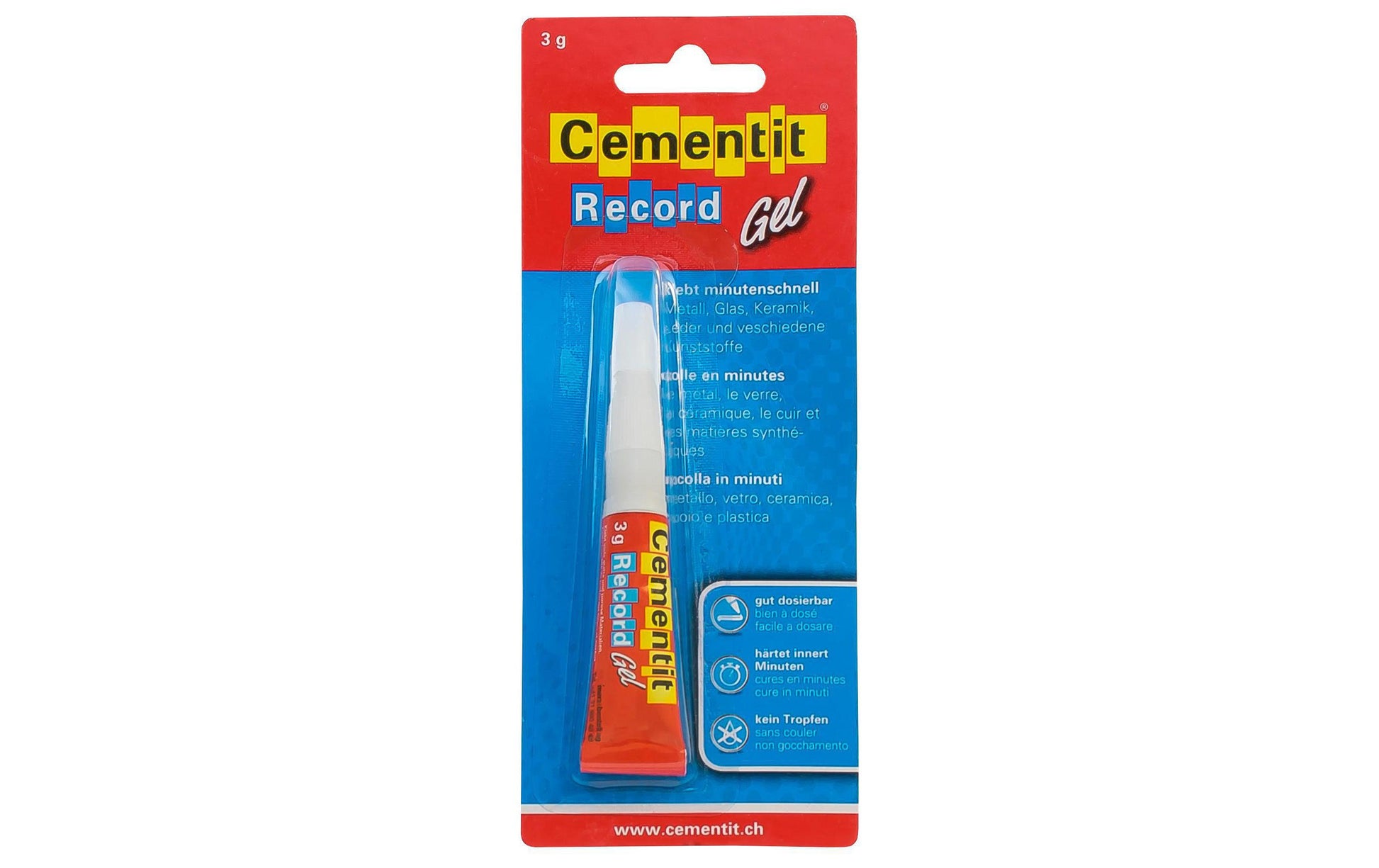 Cementit Record Gel Minutenkleber – permanent, transparent, 3 g, für Porzellan, Glas, Keramik und mehr