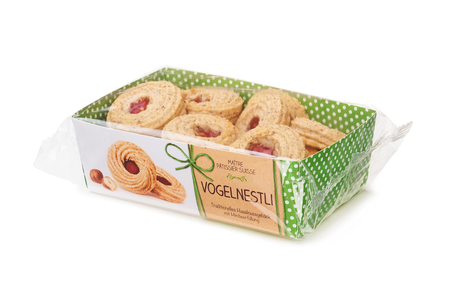 Kambly Maître Pâtissier Vogelnestli Guetzli – Himbeerfüllung, Haselnuss – 200 g