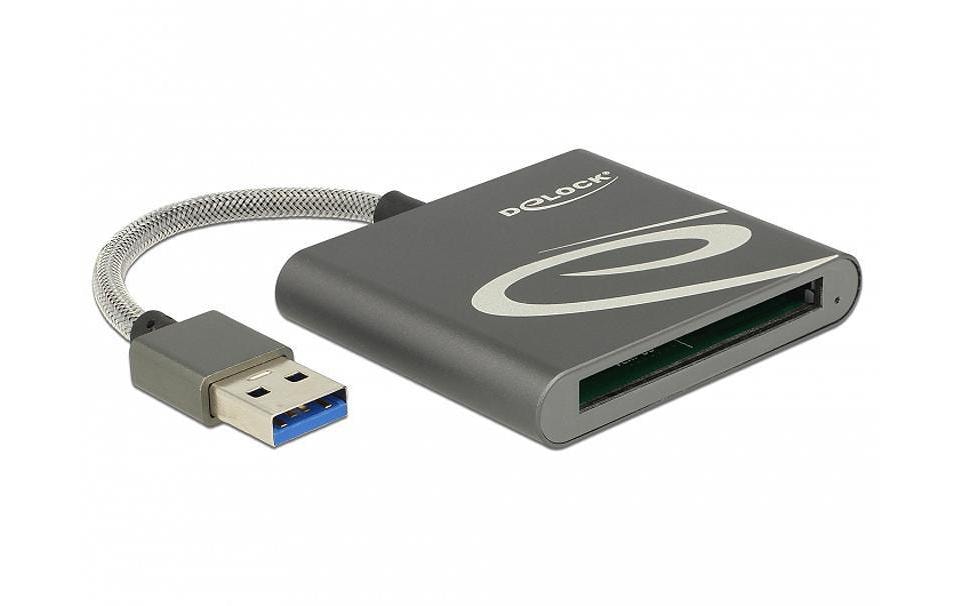 DeLOCK USB-Kartenleser USB 3.2 Gen 1 (5 Gbit/s) – CFast 2.0, XQD – 0,8 m – Aluminiumgehäuse – Grau