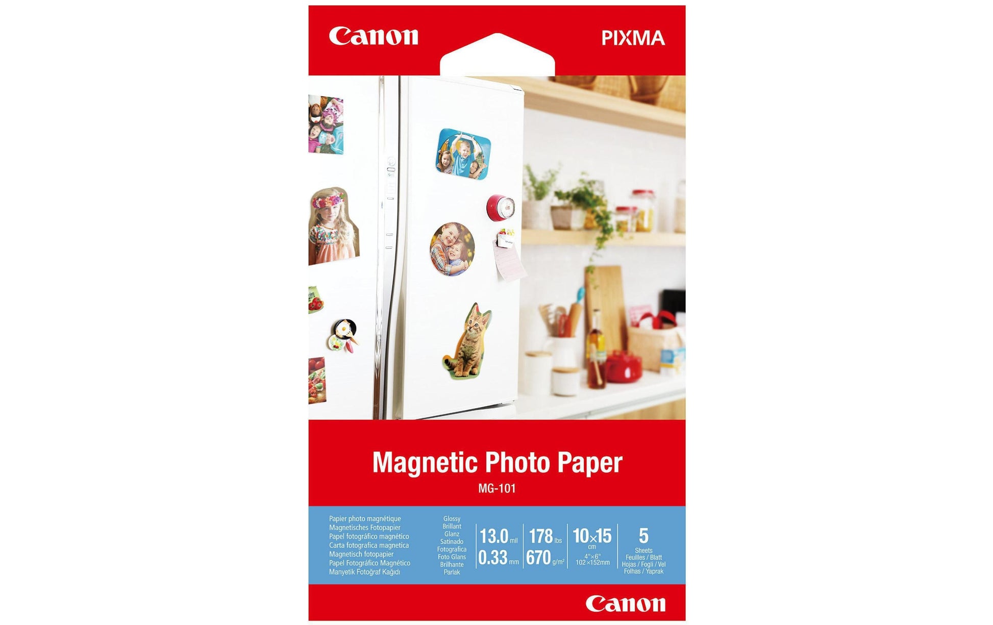 Canon MG-101 Fotopapier – glänzend, 100 × 150 mm, 670 g/m², 5 Blätter, magnetisch – für Inkjet-Drucker