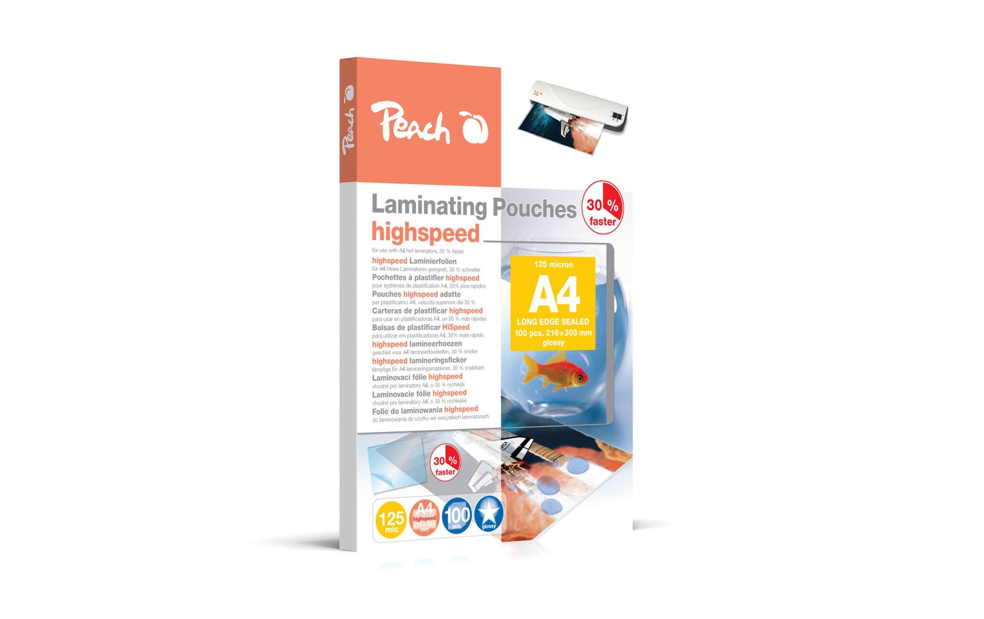 Peach Laminierfolien A4 – 125 µm, glänzend, 100 Stück