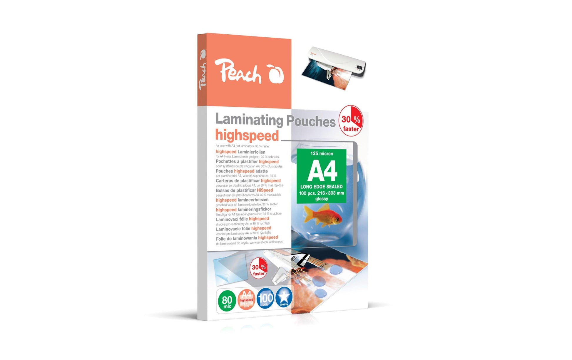 Peach Laminierfolien A4 – 80 µm, glänzend, 100 Stück