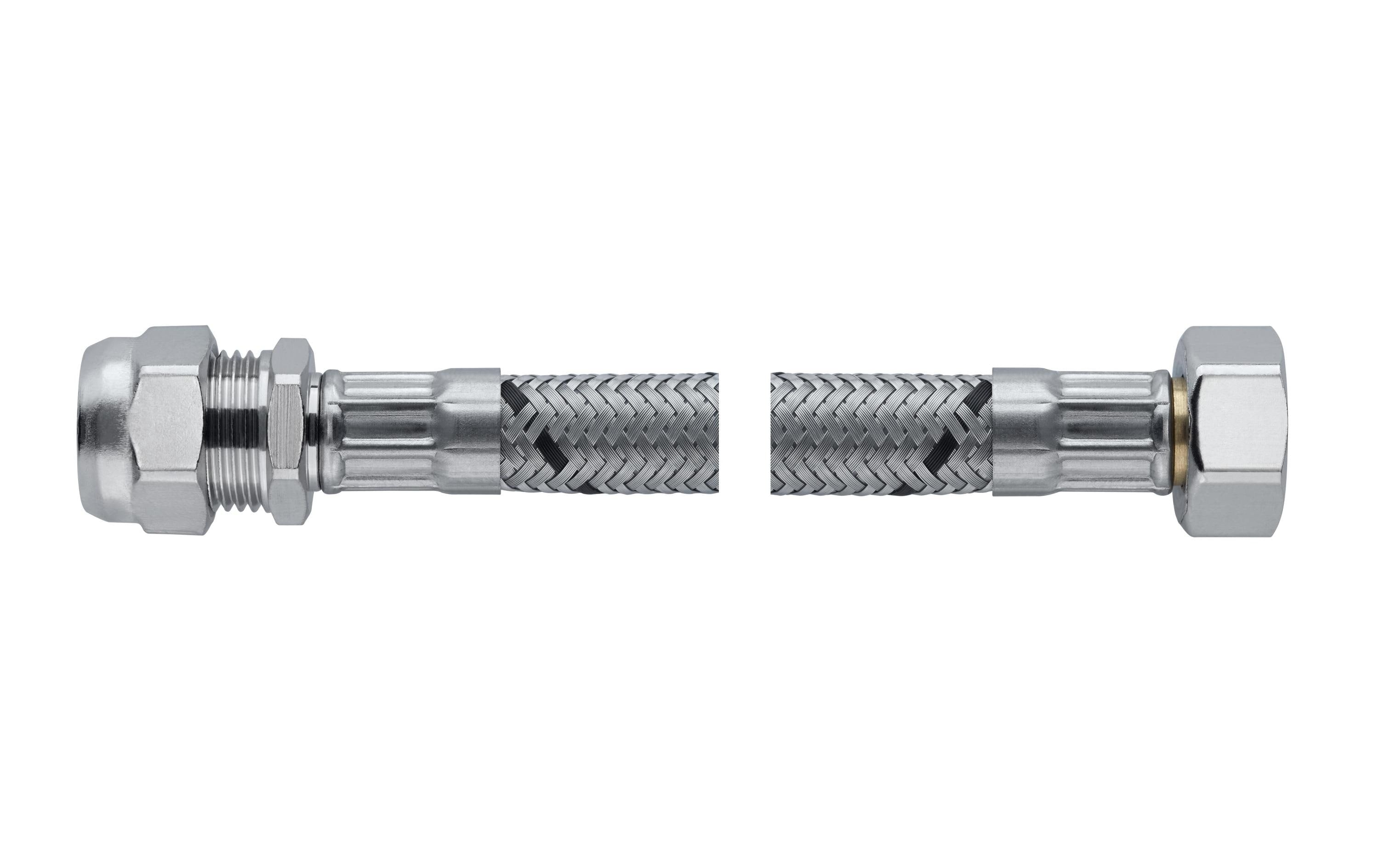 Flexo Zulaufschlauch DN8 – 3/8" Anschlüsse, 12 cm, Edelstahl, Chrom, für Armatur