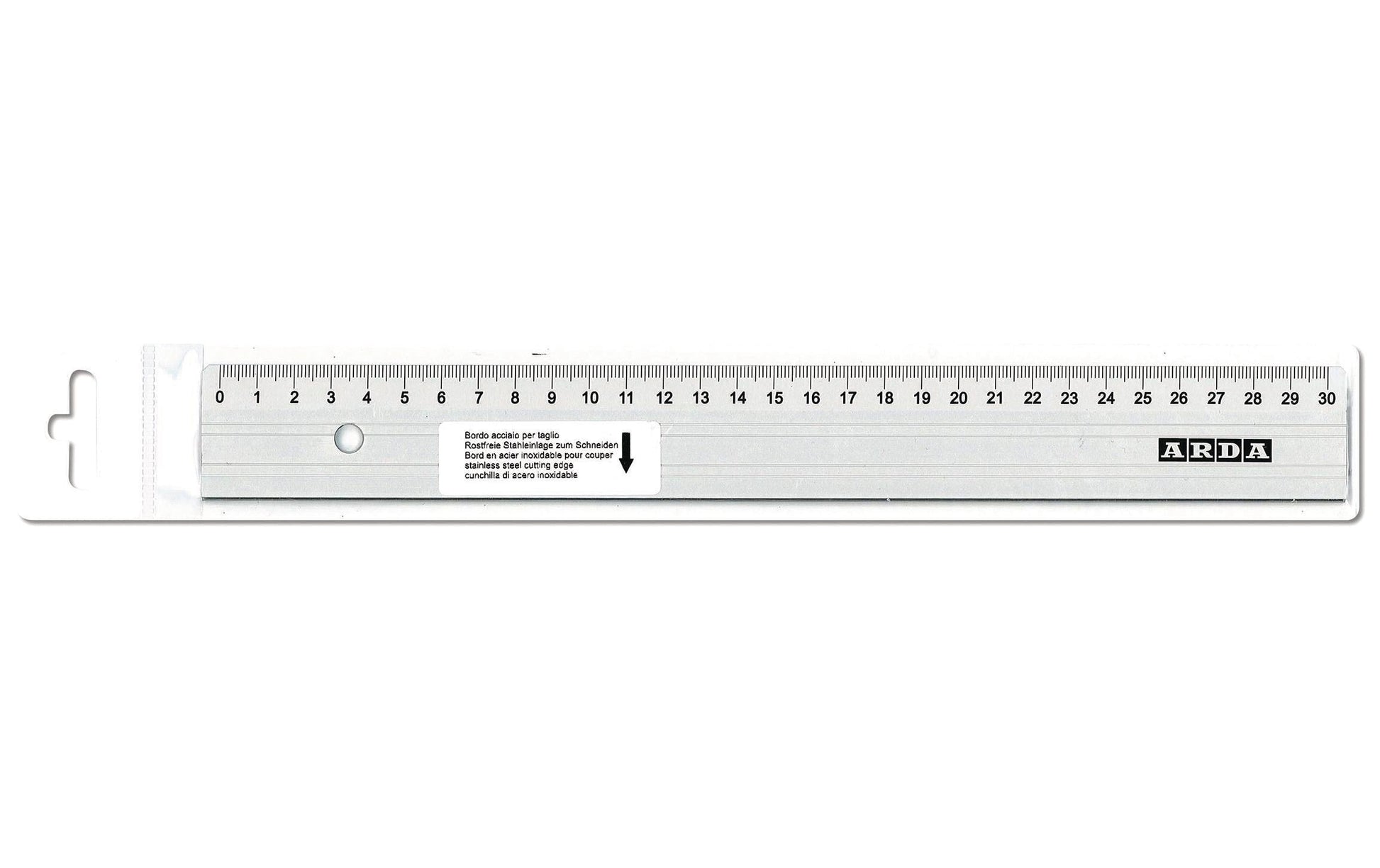 ARDA Wandtafel-Lineal 30 cm – Aluminium, Silber, mit Stahl-Schneidekante, rutschfest