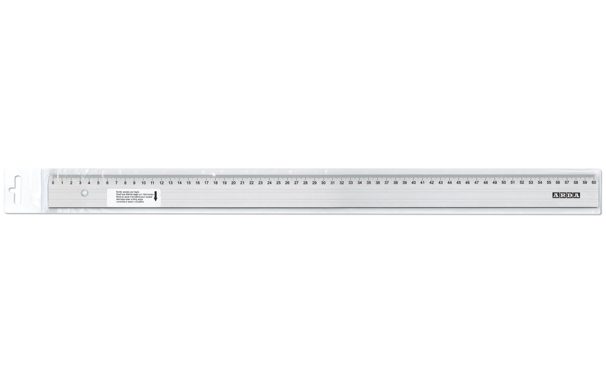 ARDA Wandtafel-Lineal 60 cm – Aluminium, Silber, mit Stahl-Schneidekante, rutschfest