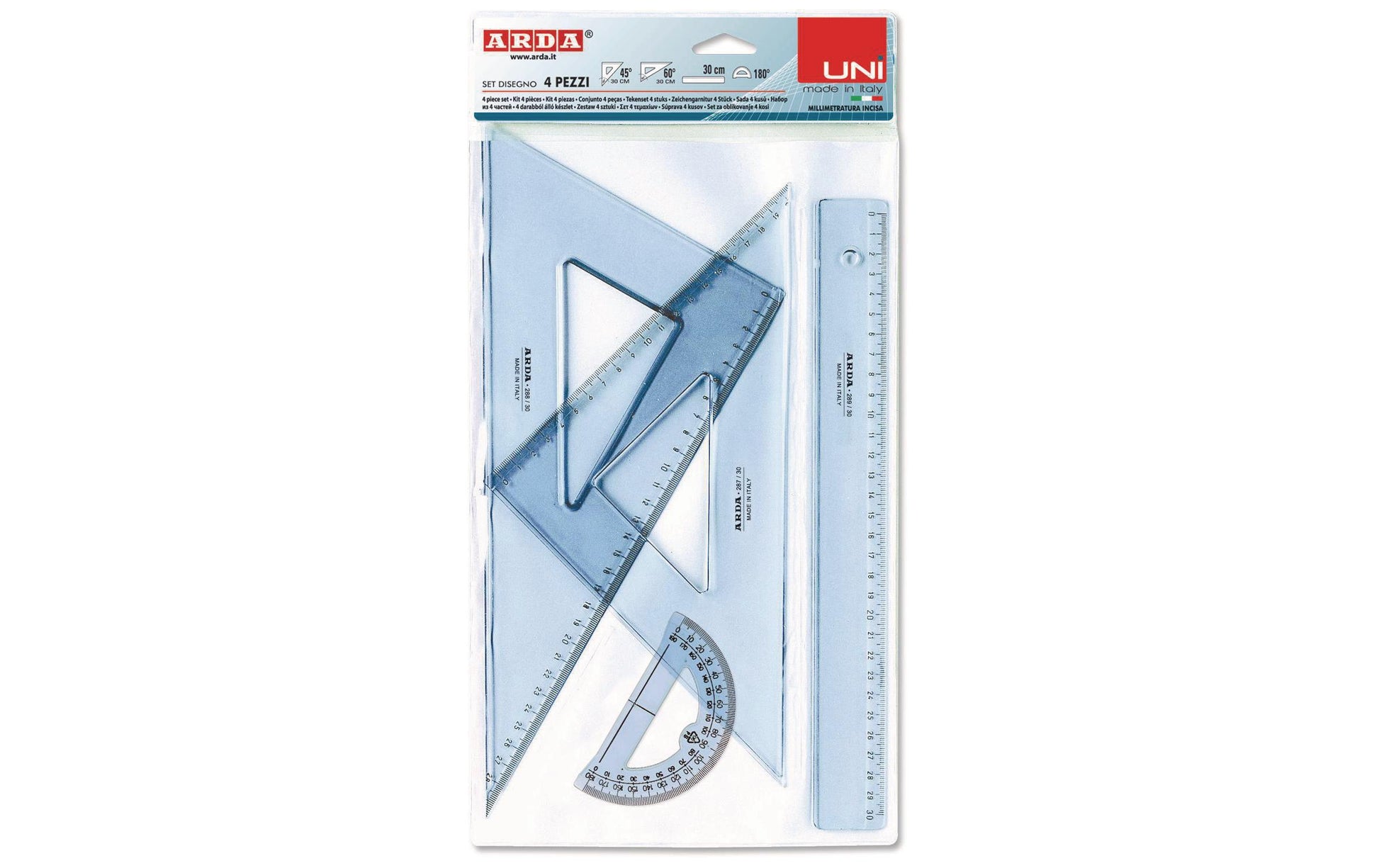 Arda Wandtafel-Lineal 30 cm – Kunststoff, Blau, mit Tuschekante – 4er-Set