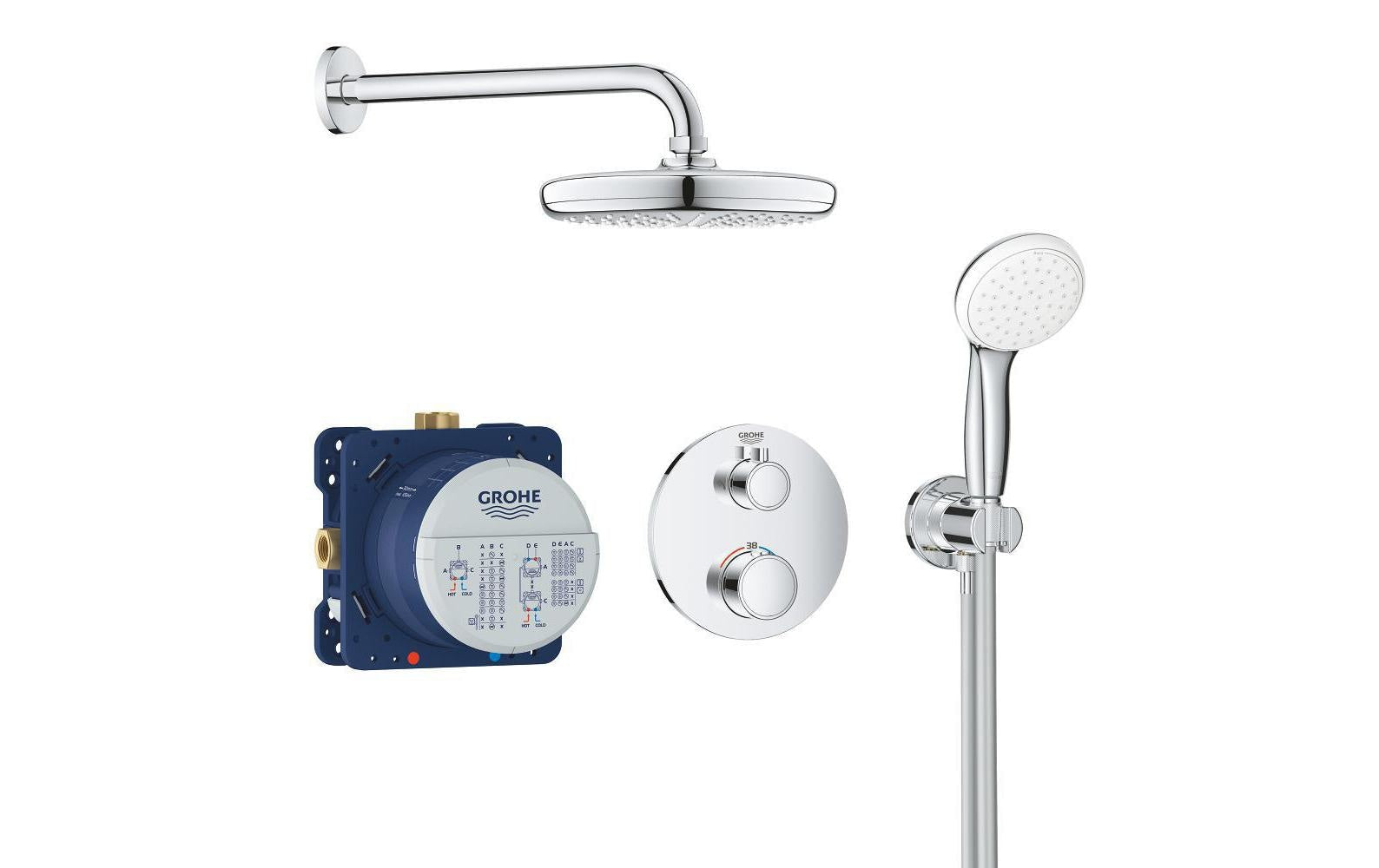 GROHE Grotherm Unterputz-Badebatterie – Zweigriffarmatur (Unterputz), Messing/Chrom, Wandmontiert