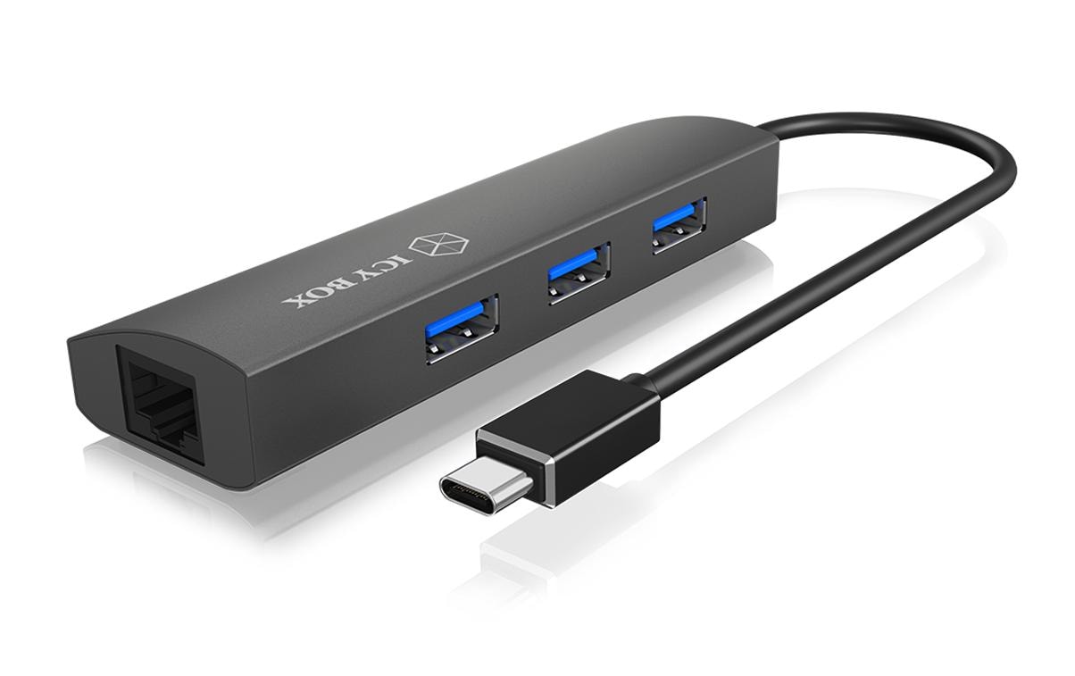 ICY BOX IB-HUB1406-C USB-Hub – USB-C, 3× USB-A, GbE, für Windows/Mac