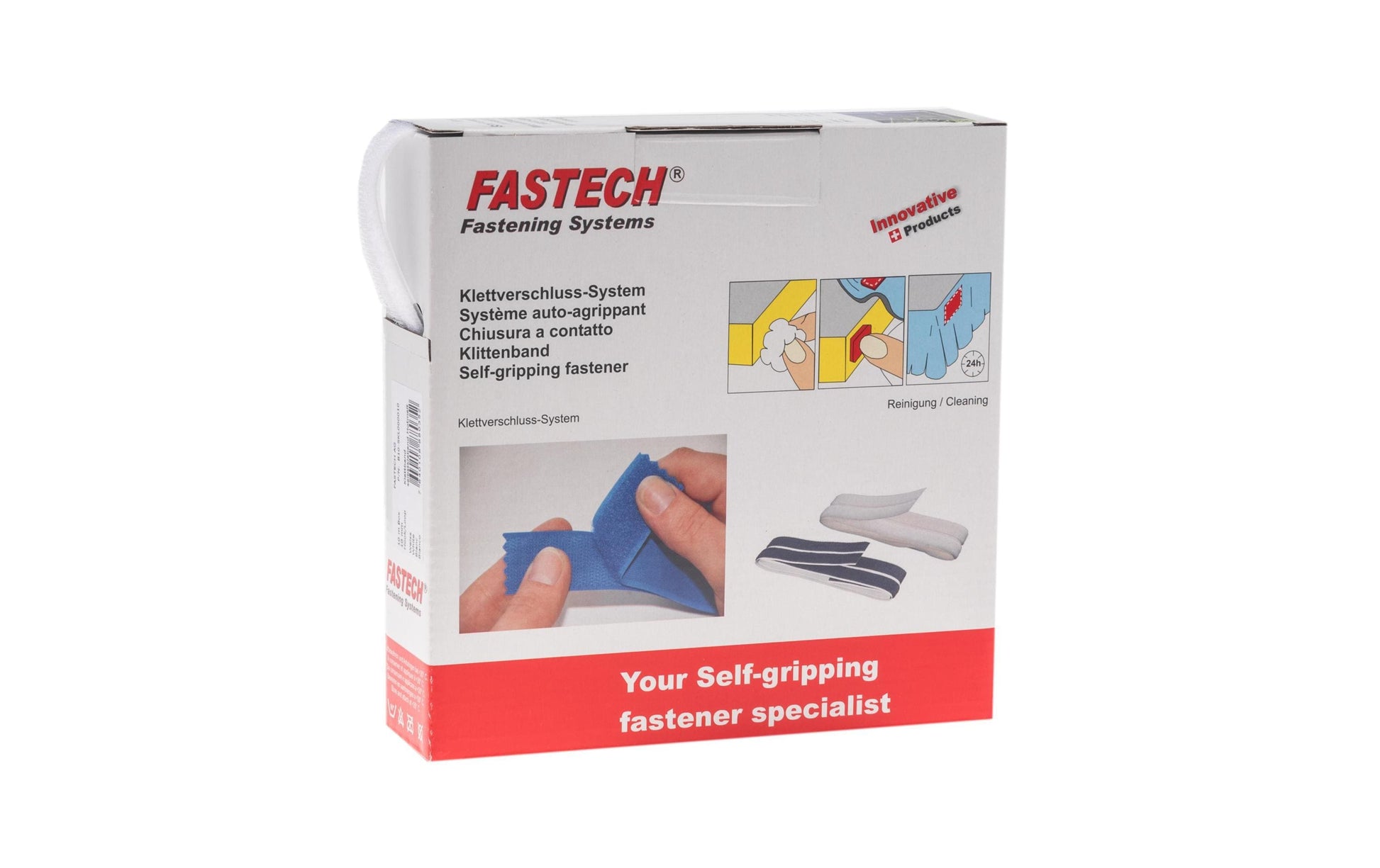 FASTECH Klettband – 10 mm × 10 m, weiss, selbstklebend, 1 Stk., für Innen
