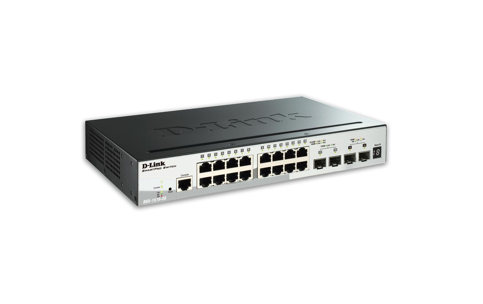 D-Link DGS-1510-20 – Managed Switch – 16×GbE, 2×SFP, 2×SFP+, L2/L3, 1U