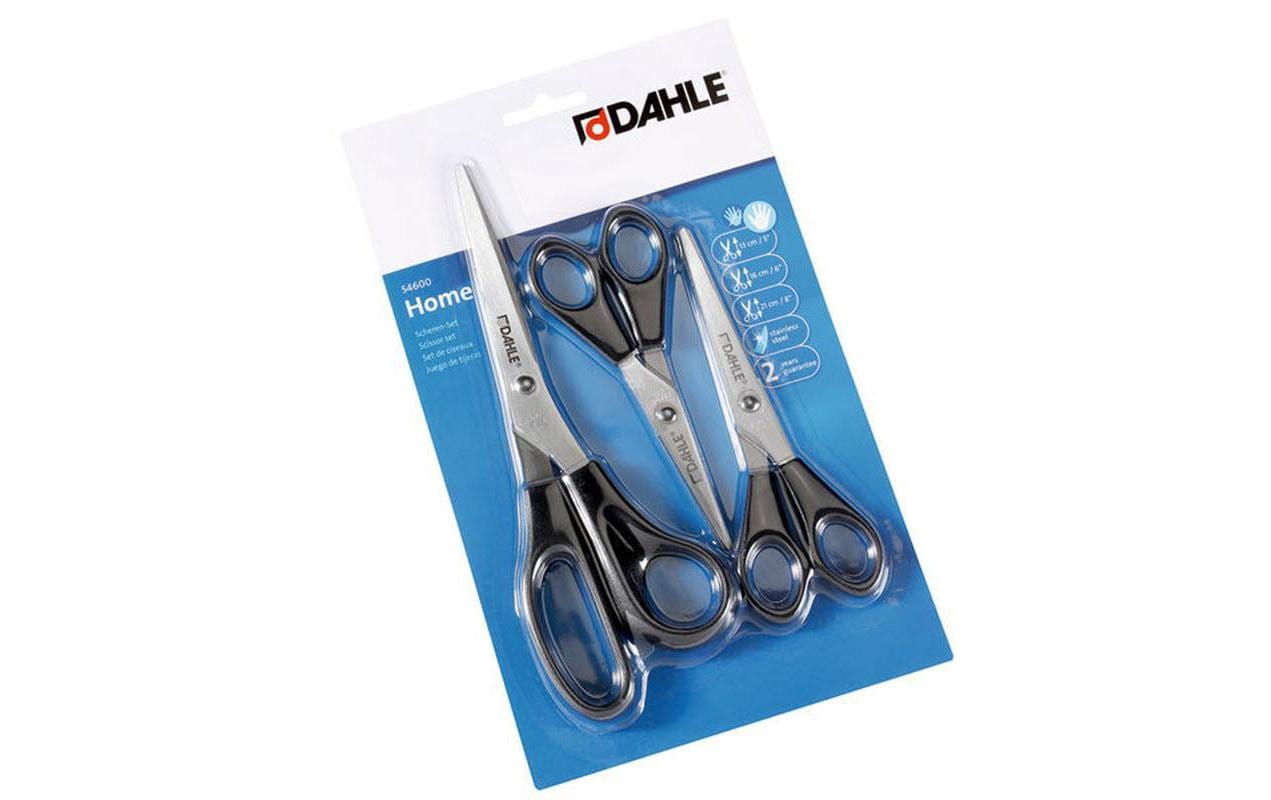 Dahle ECO Scheren-Set, spitz, für Rechtshänder – Edelstahl, ergonomischer Griff, schwarz, 3 Stk.