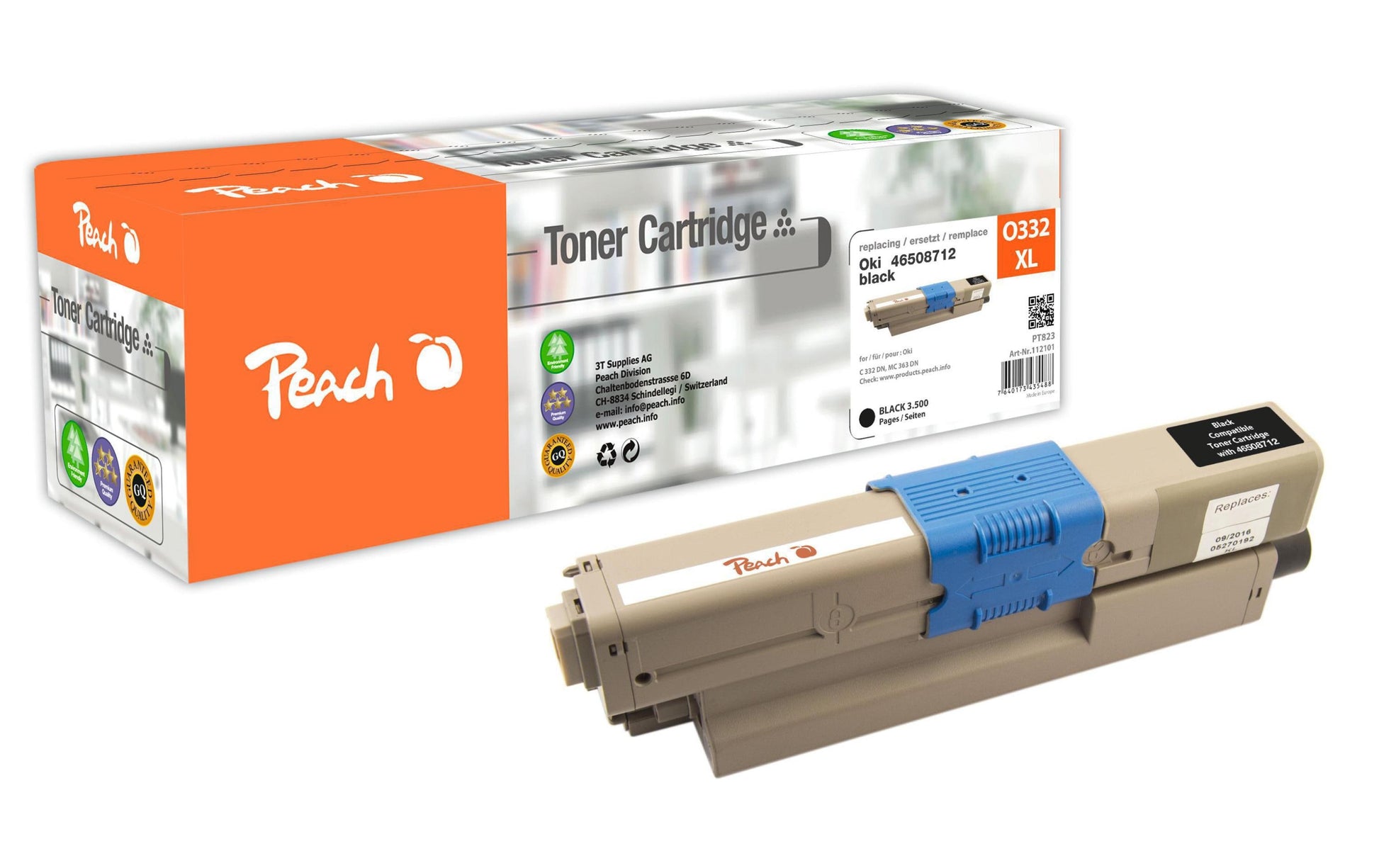 Peach 46508712 Schwarz Toner – Kompatibel – 3'500 Seiten – für OKI C 332 DN/C 332 DNw/MC 363 DN und andere
