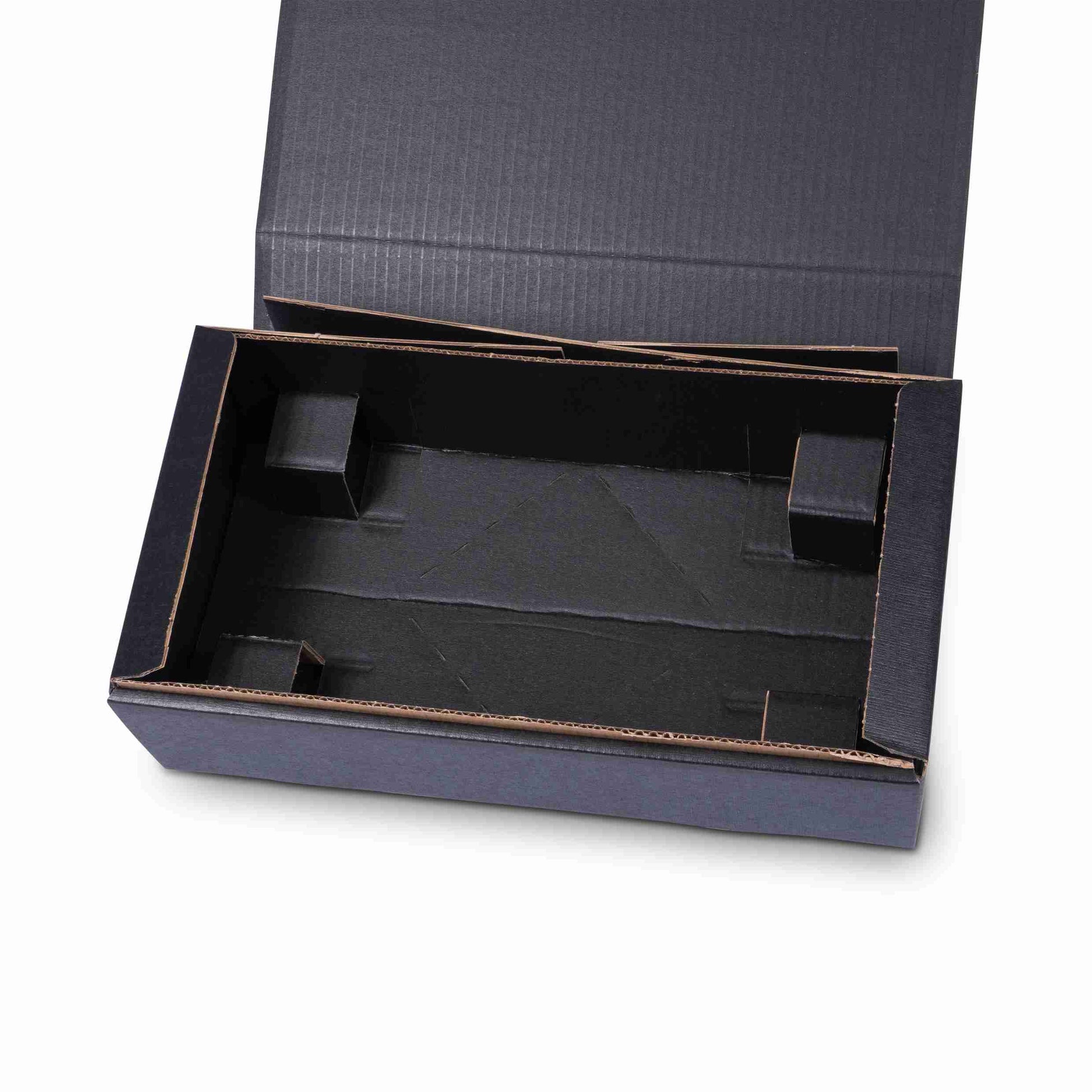 Weinpräsentkarton schwarz – Innenmass 360 × 90 × 180 mm – für 2 Flaschen – 1 Palette (550 Stk.)