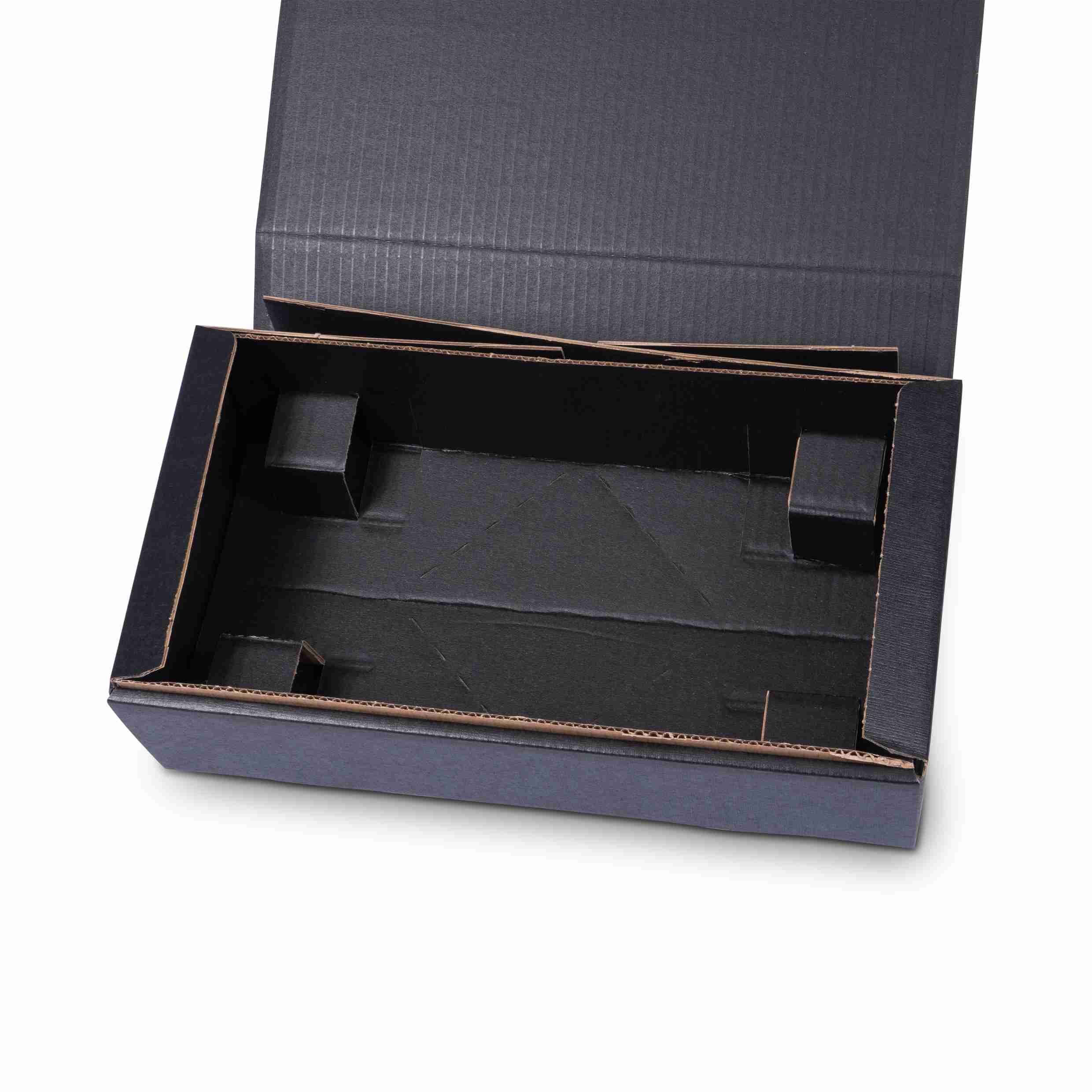 Weinpräsentkarton schwarz – Innenmass 360 × 90 × 180 mm – für 2 Flaschen – 1 Palette (550 Stk.)
