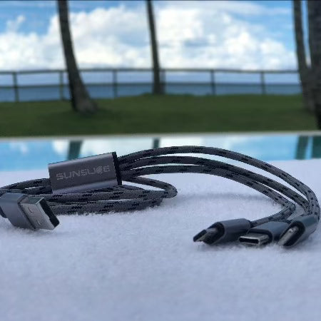 Sunslice Multi-Kabel – 3-in-1 USB-A auf USB-C/Micro-USB/Lightning 1 m, PD 12 W, Schwarz – für iPhone/Android