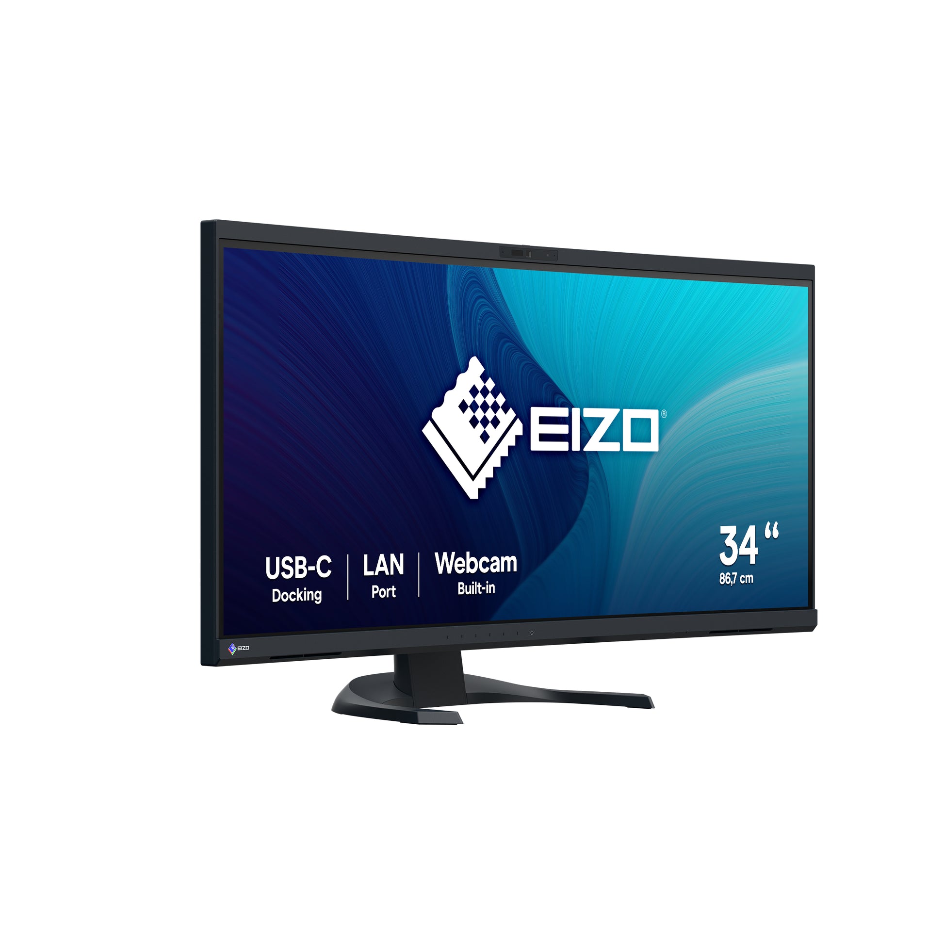 EIZO FlexScan EV3450XC – Monitor, 34,1", 60 Hz, 300 cd/m², Gebogen, Webcam, USB-C, KVM, VESA 100 × 100, Schwarz