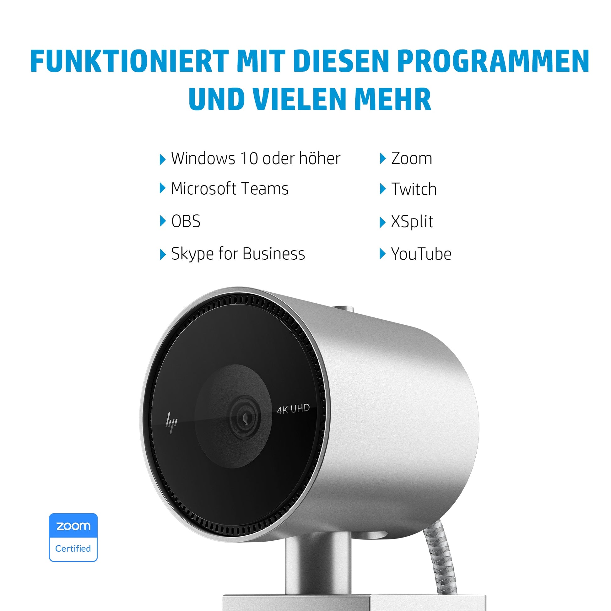 HP 950 – Webcam – 4K, bis 30 fps, USB 3.0, Autofokus, Schwarz