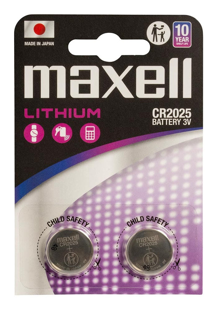 Maxell Knopfzellen CR2025, Lithium-Mangandioxid, 3 V – 2 Stk.