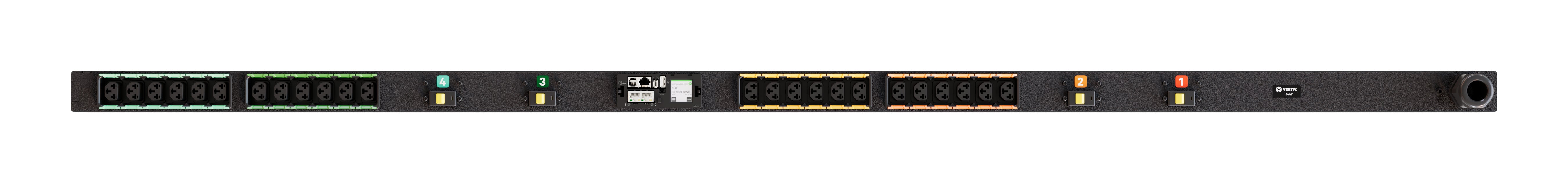 Vertiv PowerIT VP4U60A1 Rack-PDU (überwacht) 63 A, 240 V, 14400 W – C13/C19×24 – 0U senkrecht – schwarz