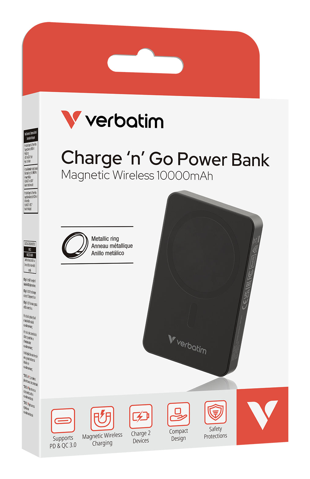 Verbatim MagSafe Powerbank 10'000 mAh – 20 W PD, Wireless 15 W, 1× USB-C, schwarz