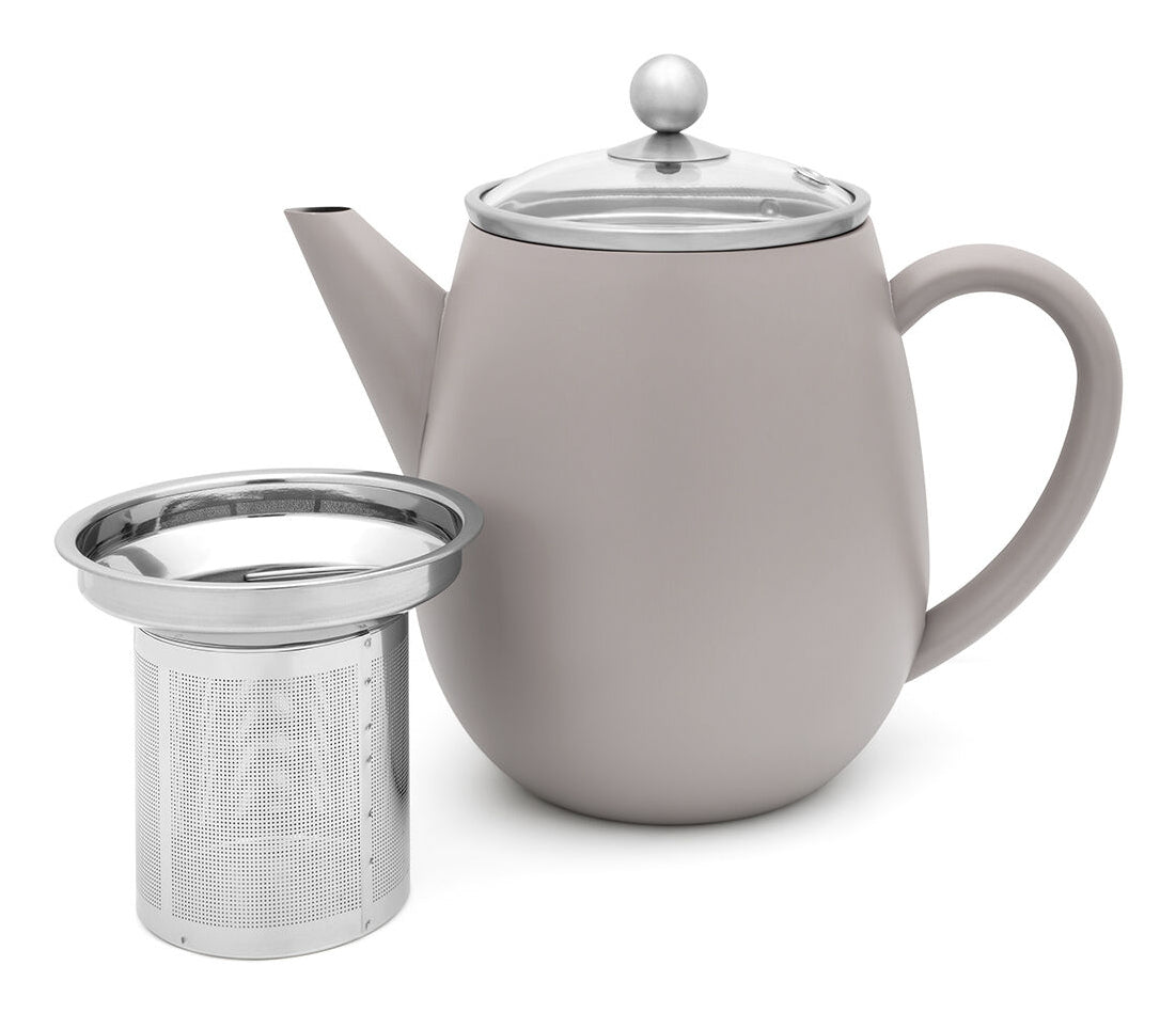Bredemeijer Teekanne Duet – 1,1 l, 23,0 × 18,5 × 14,5 cm, Edelstahl, grau, abnehmbarer Deckel, Edelstahlfilter