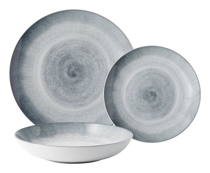 Lunasol Elements Vulcano Tellerset – 12-teiliges Set, Steingut, Hellgrau