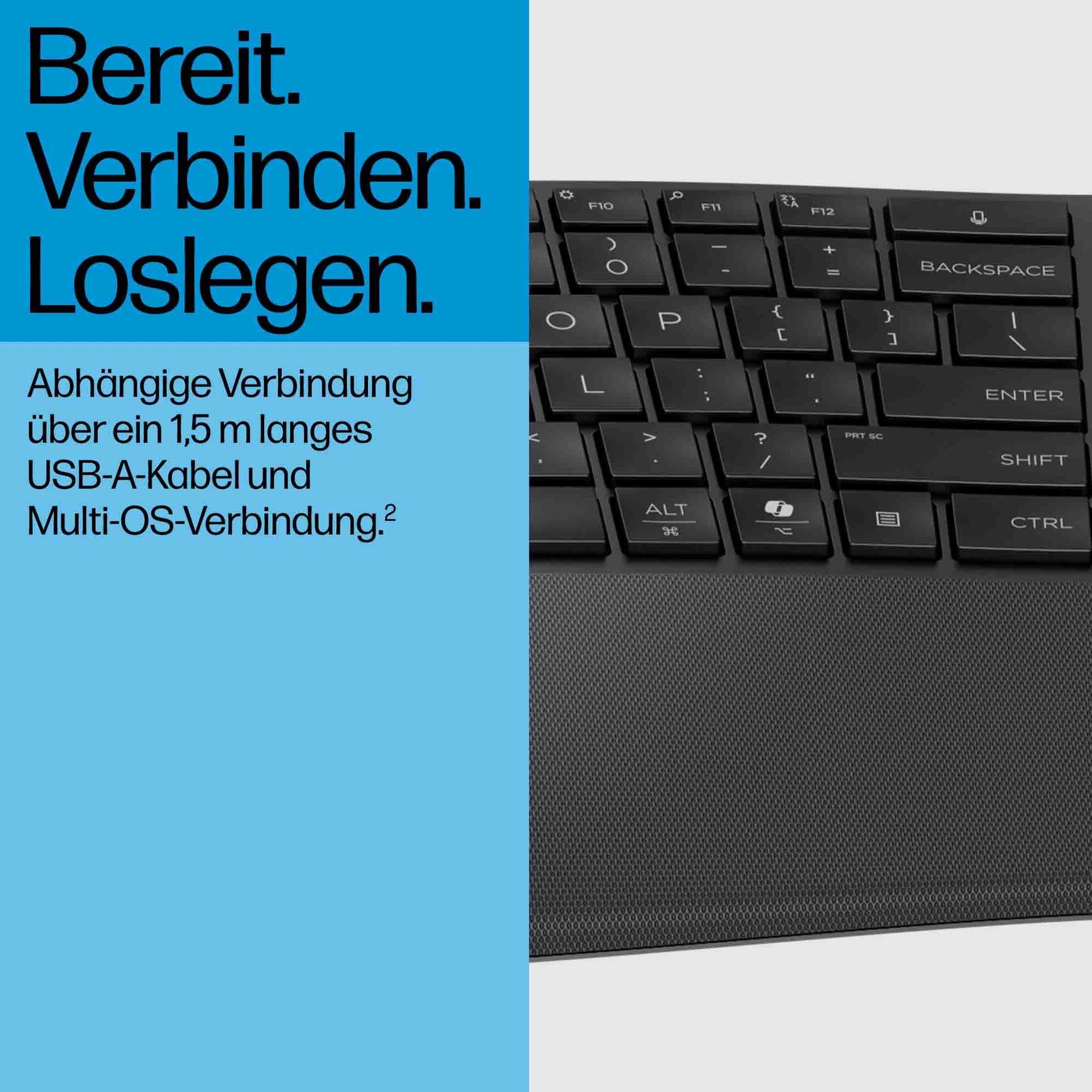 HP 480 Comfort – Tastatur – kabelgebunden, USB-A – auslaufsicher, leise Tasten – Schwarz