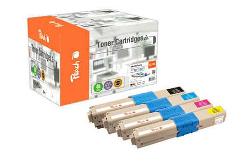 Peach Toner-Multipack – BK/C/M/Y, schwarz 1500, C/M/Y 4500 Seiten – für OKI C332DN/C332DNw/MC363DN und andere