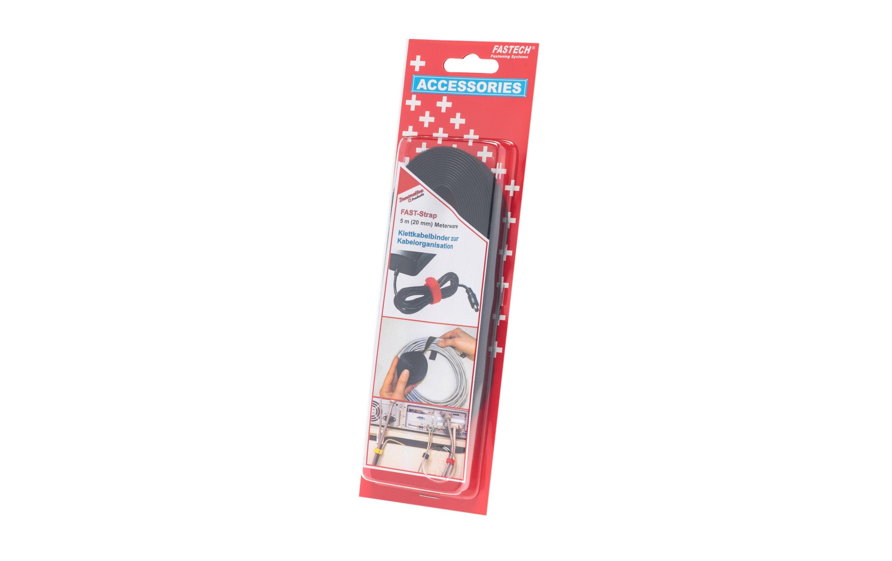 Fastech Klettband, 5 m × 20 mm – schwarz