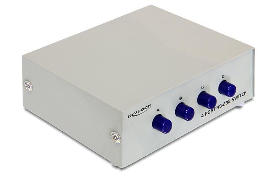 DeLOCK 87589 RS-232 Switchbox – 4× IN → 1× OUT (DB9), manuell (Tasten), für RS-232/RS-422/RS-485 Geräte, grau