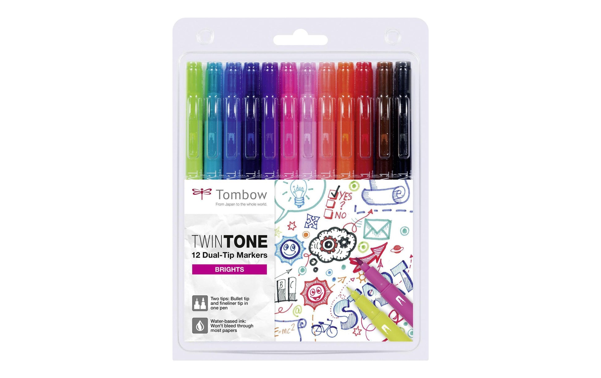 Tombow Filzstifte TwinTone, Strichbreite 0,3–0,8 mm, 12 Farben