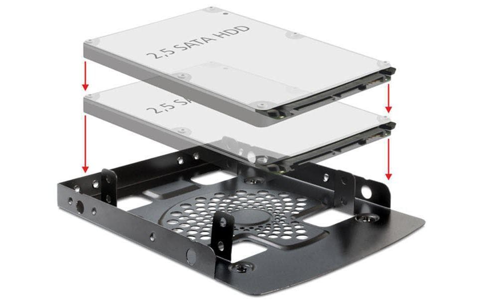 Delock Einbaurahmen 2× 2,5" in 3,5" – SATA mit Strom, Schwarz