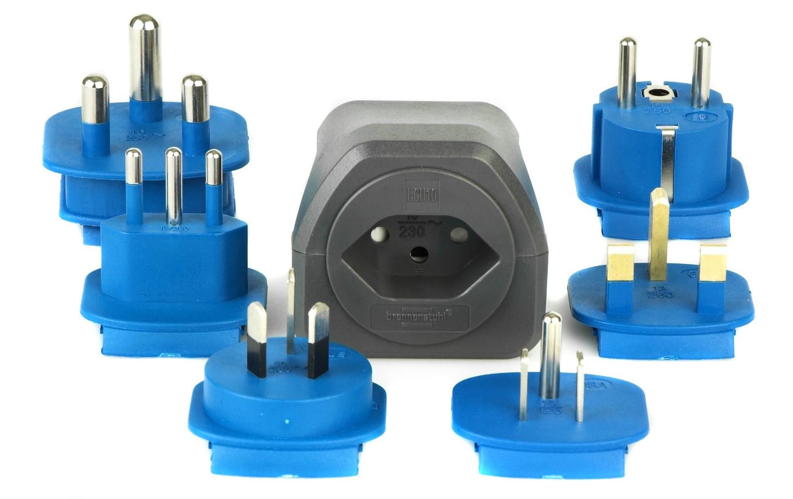 Brennenstuhl Reiseadapter Schweiz zu Australien – 3-polig (geerdet), 10 A, 250 V, 6 Einsätze, für >150 Länder