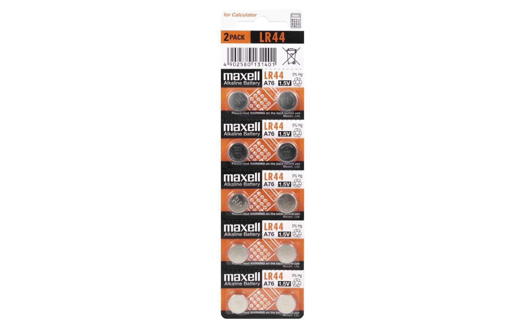Maxell Knopfzellen LR44, Alkaline, 1,5 V – 10 Stk.