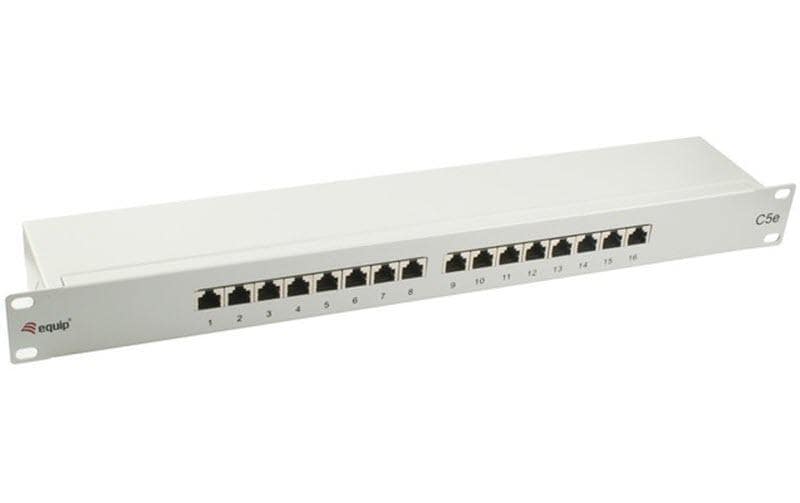 Equip 327316 Patchpanel – 16× RJ‑45, Cat.5e geschirmt, 1U, 19", Grau