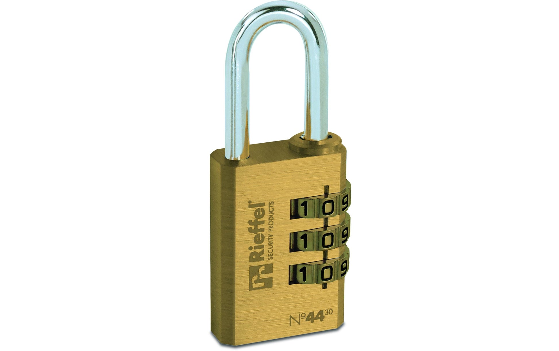Rieffel 44/30 SB Kombinationsschloss – Aussen, Messing, Bügel H×B 28,5×30 mm, Ø5,1 mm