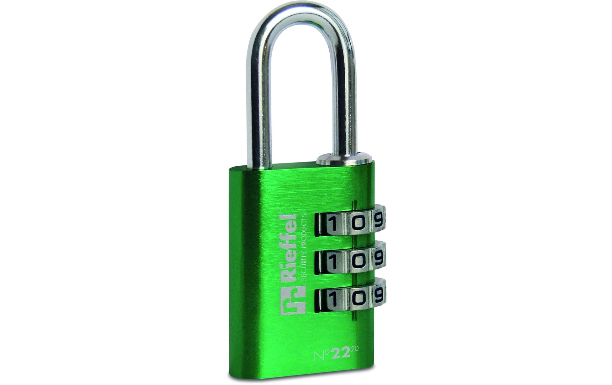 Rieffel 22 SB Kombinationsschloss – Aluminium, Bügel 21×21 mm, Ø3 mm, 3-stellig, Aussen, Grün