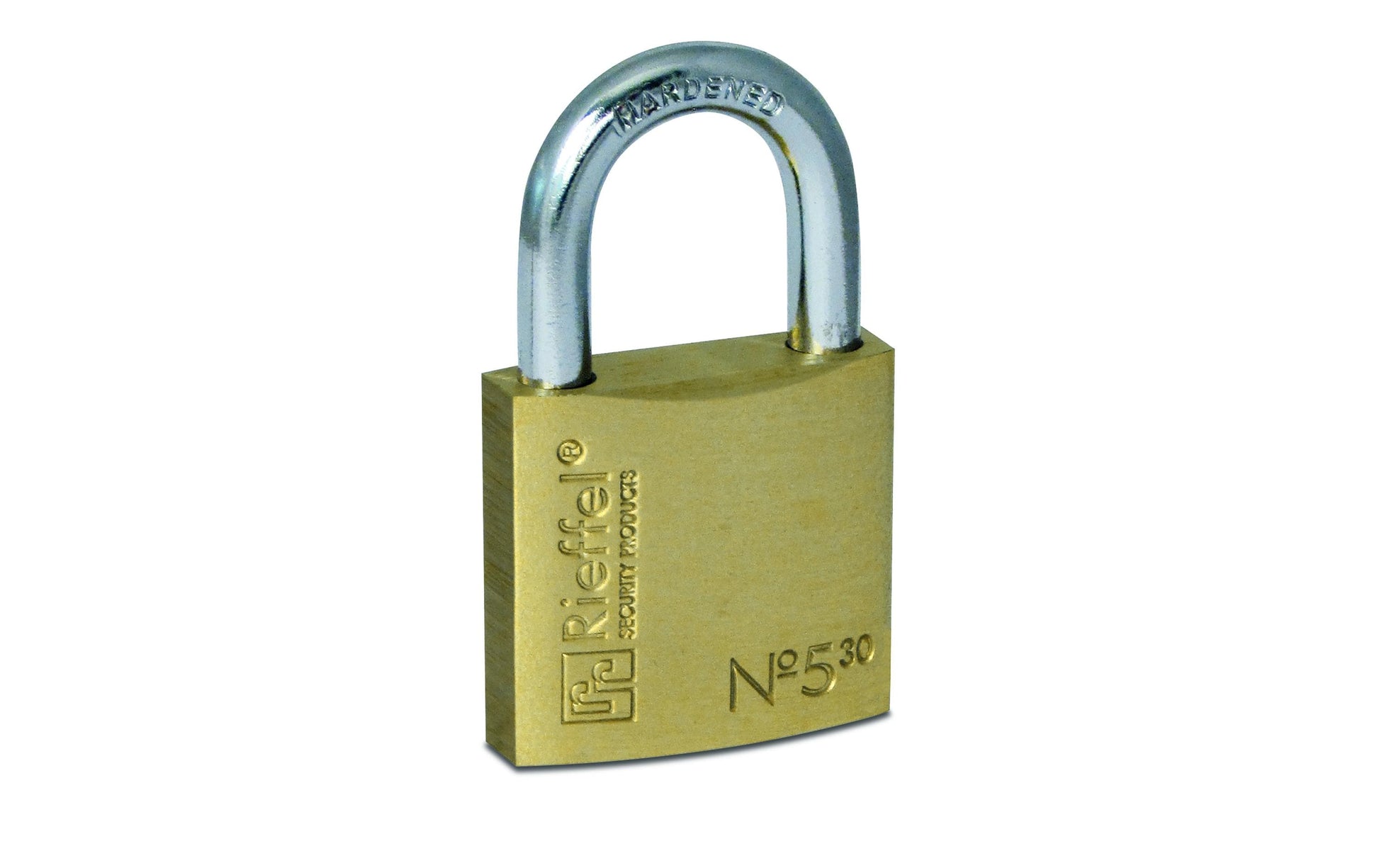 Rieffel Nr. 5 SB Vorhängeschloss – Messing, Bügel H×B 16,5×30 mm, Ø 5,2 mm, Aussen