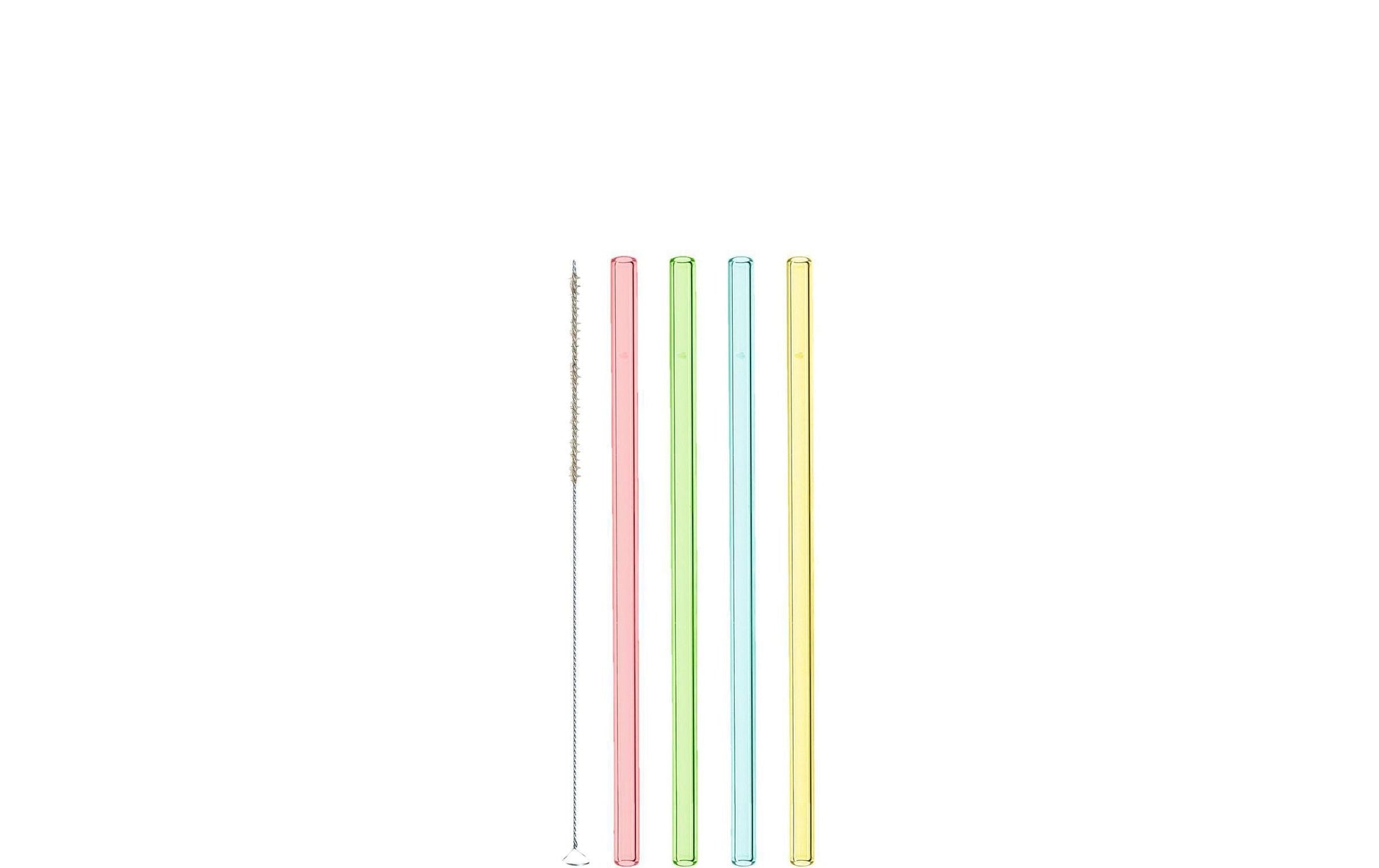 LEONARDO Trinkhalme – mehrfarbig – Ø 9 mm × 20 cm – Glas – 4 Stk – mit Reinigungsbürste