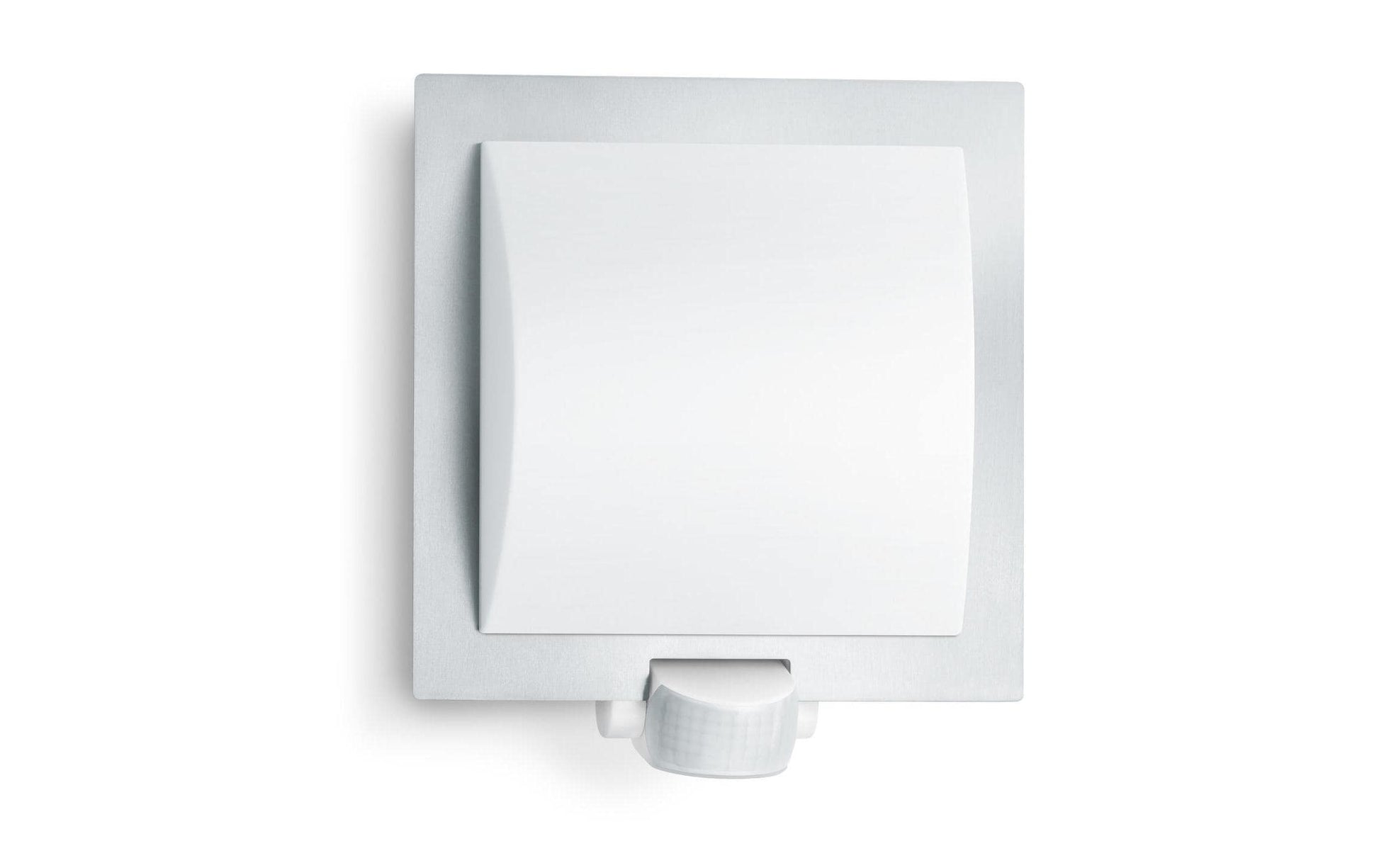 STEINEL Aussenwandleuchte L20 – 23×24 cm, 60 W, IP44, Netzbetrieb, mit Bewegungsmelder 180°/10 m, Weiss
