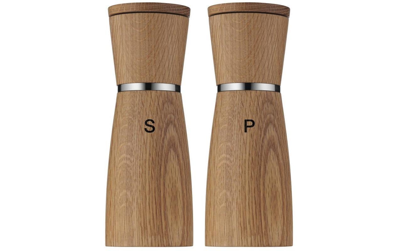 WMF Salz- und Pfeffermühlen-Set, 2-teilig, Ø 6 × 17,9 cm, Eiche/Edelstahl, Braun, Keramikmahlwerk